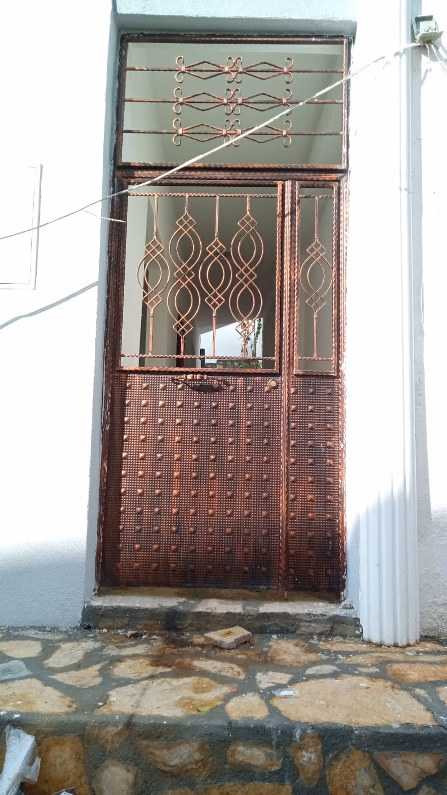 Dış girişte dekoratif metal kapı