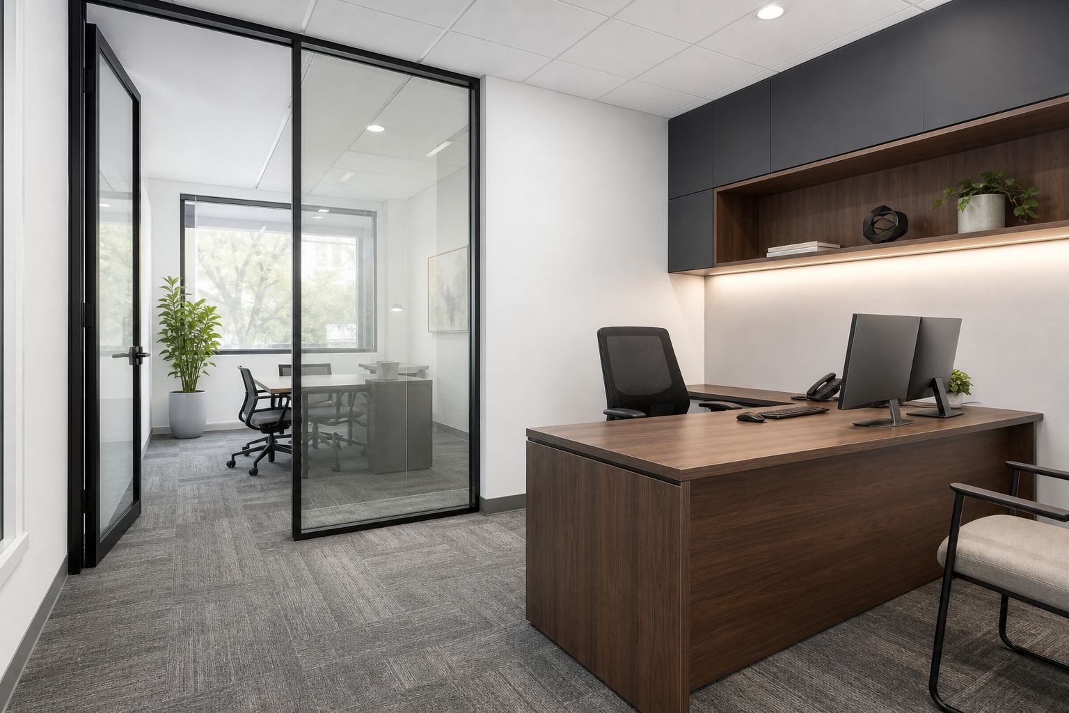 Cam bölmeli yenilenmiş ofis alanı